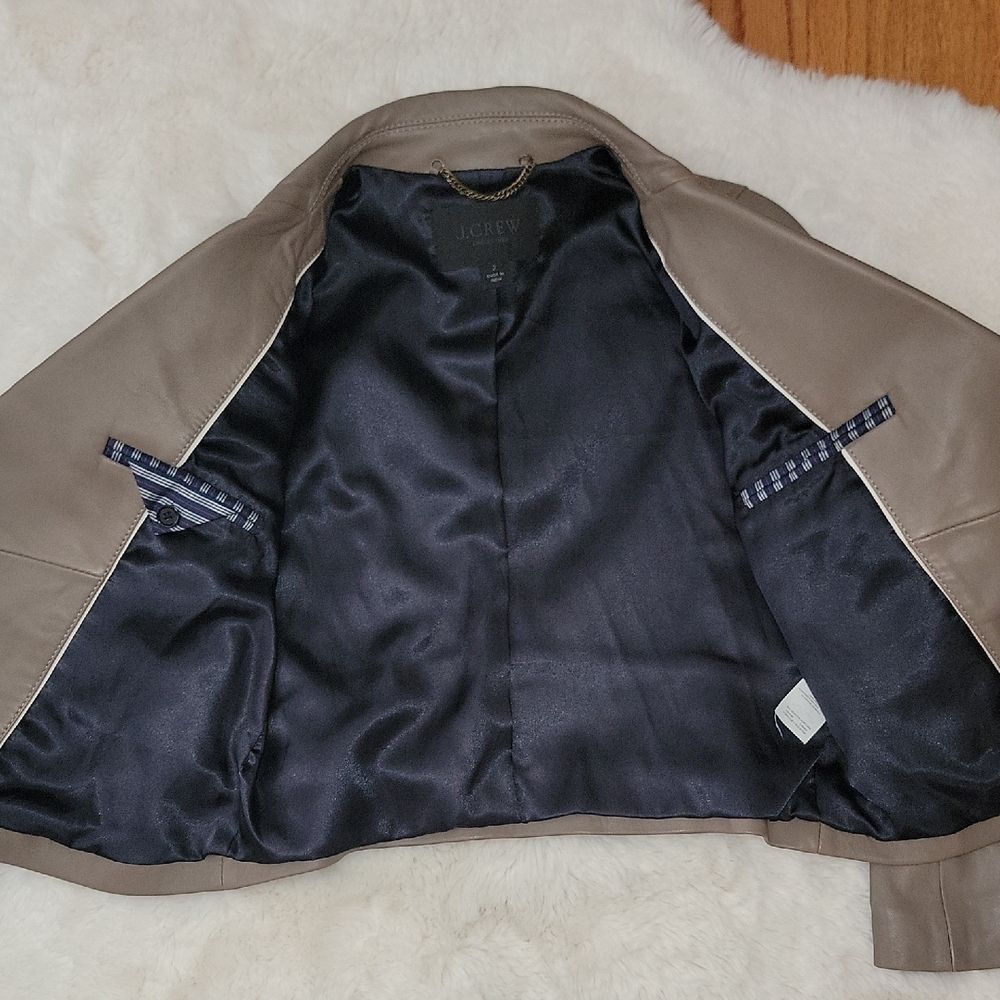 J. Crew Taupe Leather Moto Jacket with Gold Hardware Womens Size 2 - Picture 7 of 12